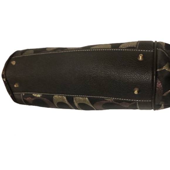 Coach Metallic Signature Jacquard Satchel + Cosmetic Pouch Copper Gold - Picture 5 of 16